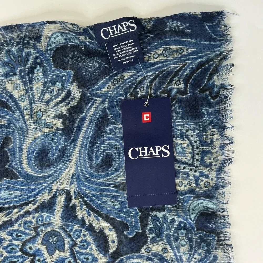 Chaps Blue Paisley Scarf Women OS NWT Lightweight Eyelash Fringe CF0026
